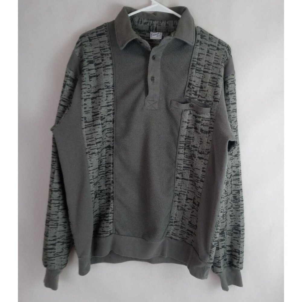 Vintage Haband Casual Joe Men's Gray Long Sleeve Polo Shirt Size XL